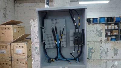 Eletricista realizando manutenção elétrica residencial com equipamentos de segurança