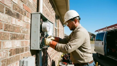Eletricista trabalhando em instalação elétrica, com salário de eletricista superando R$ 4 mil