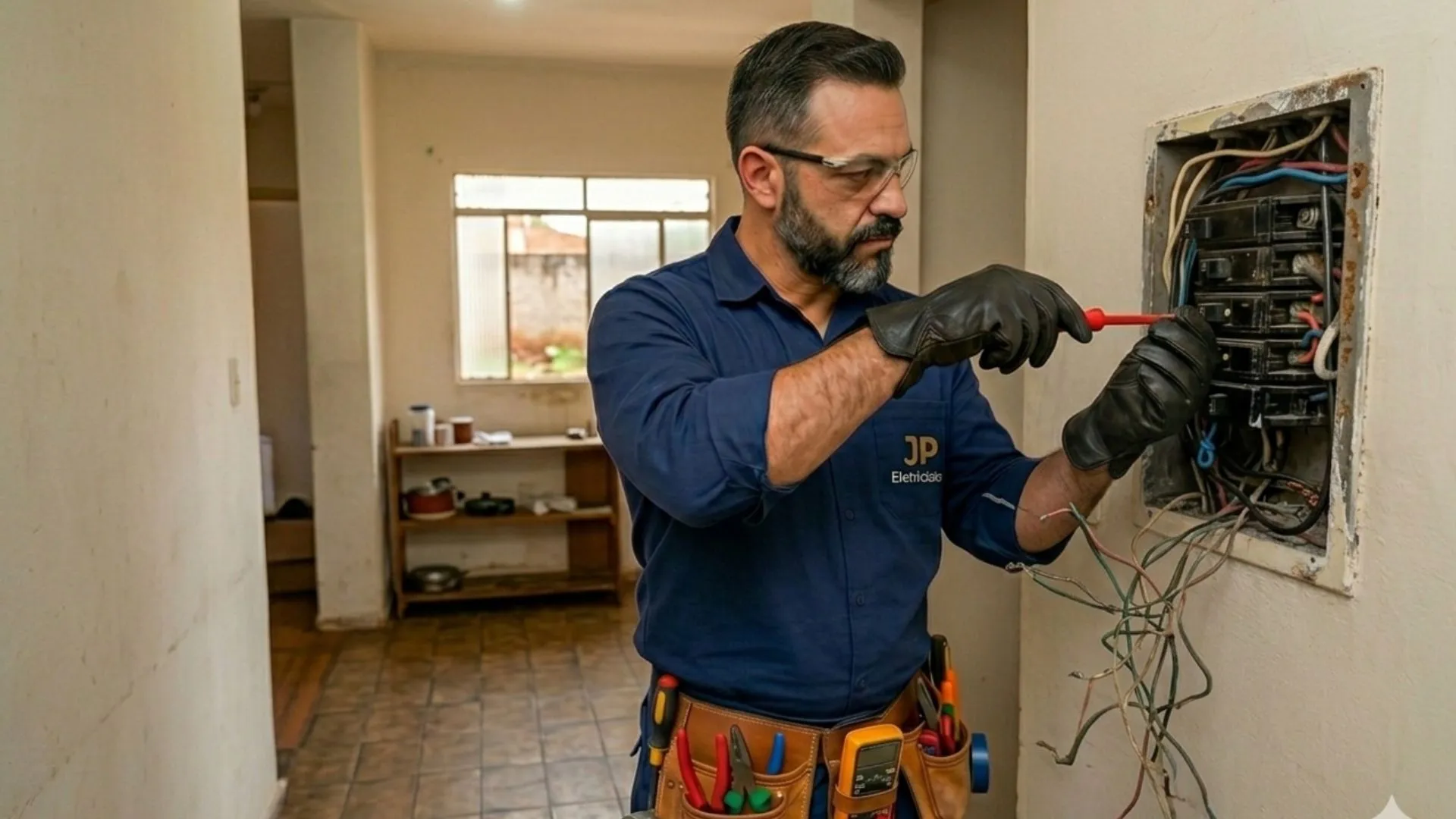 Fiação elétrica antiga com isolamento ressecado sendo substituída por eletricista profissional em Cascavel PR