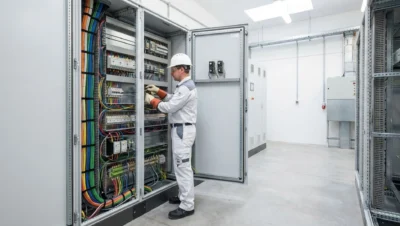 Eletricista trabalhando em projeto de instalação elétrica na cidade de Capitólio