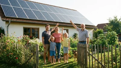 Painéis solares instalados em um telhado, uma opção de como financiar energia solar